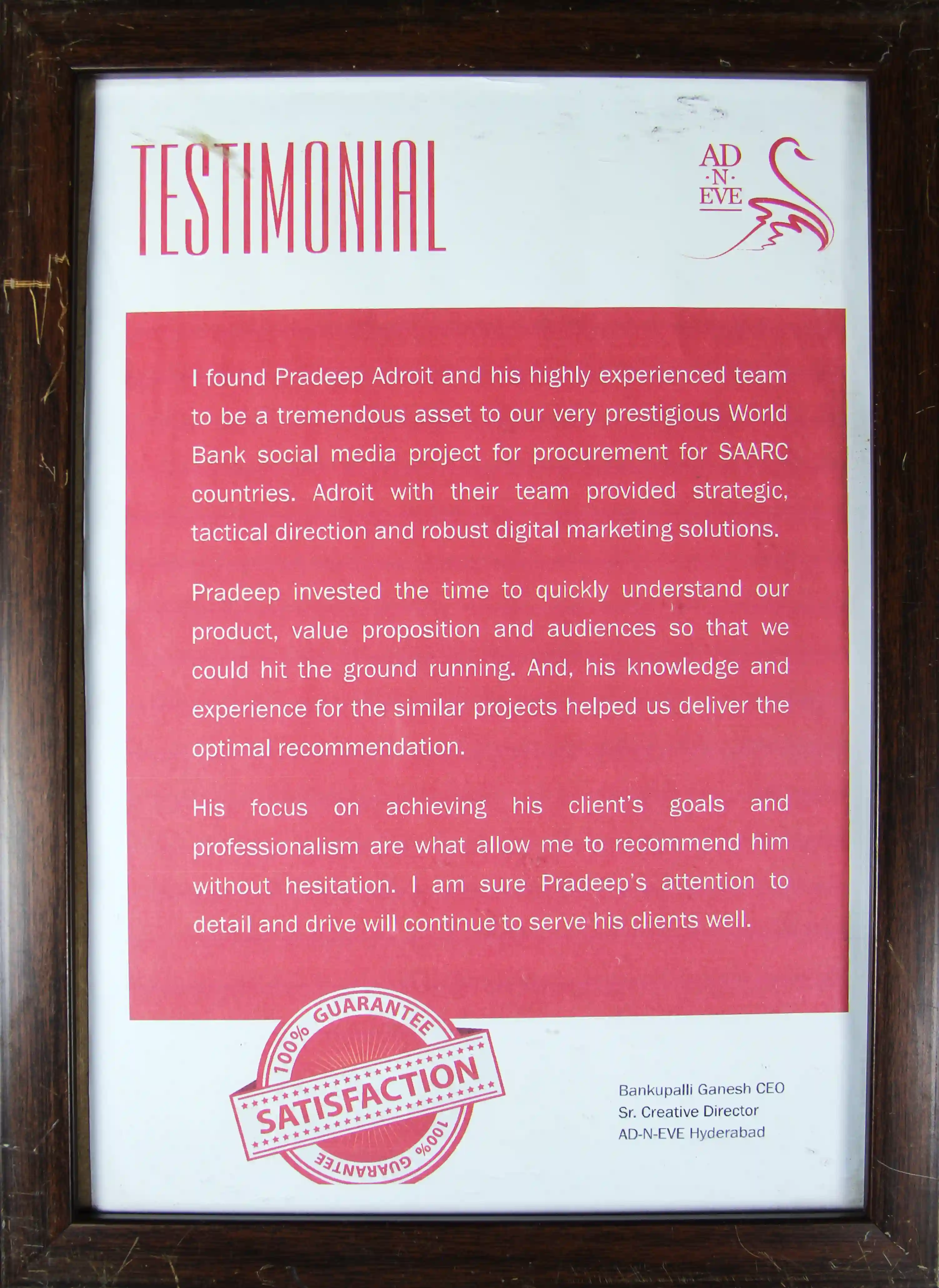 AD-N-EVE testimonial