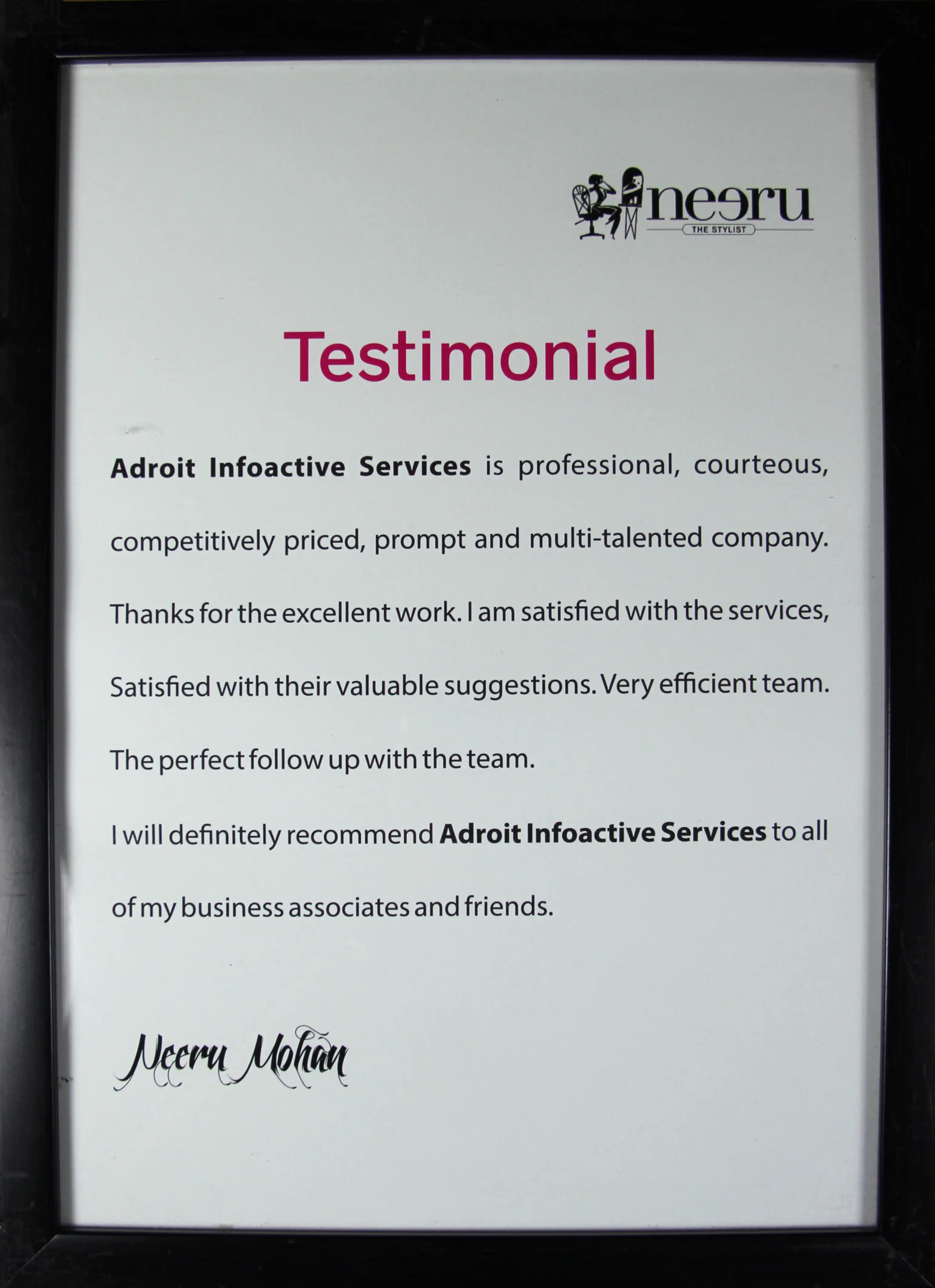 Neeru The Stylist testimonial