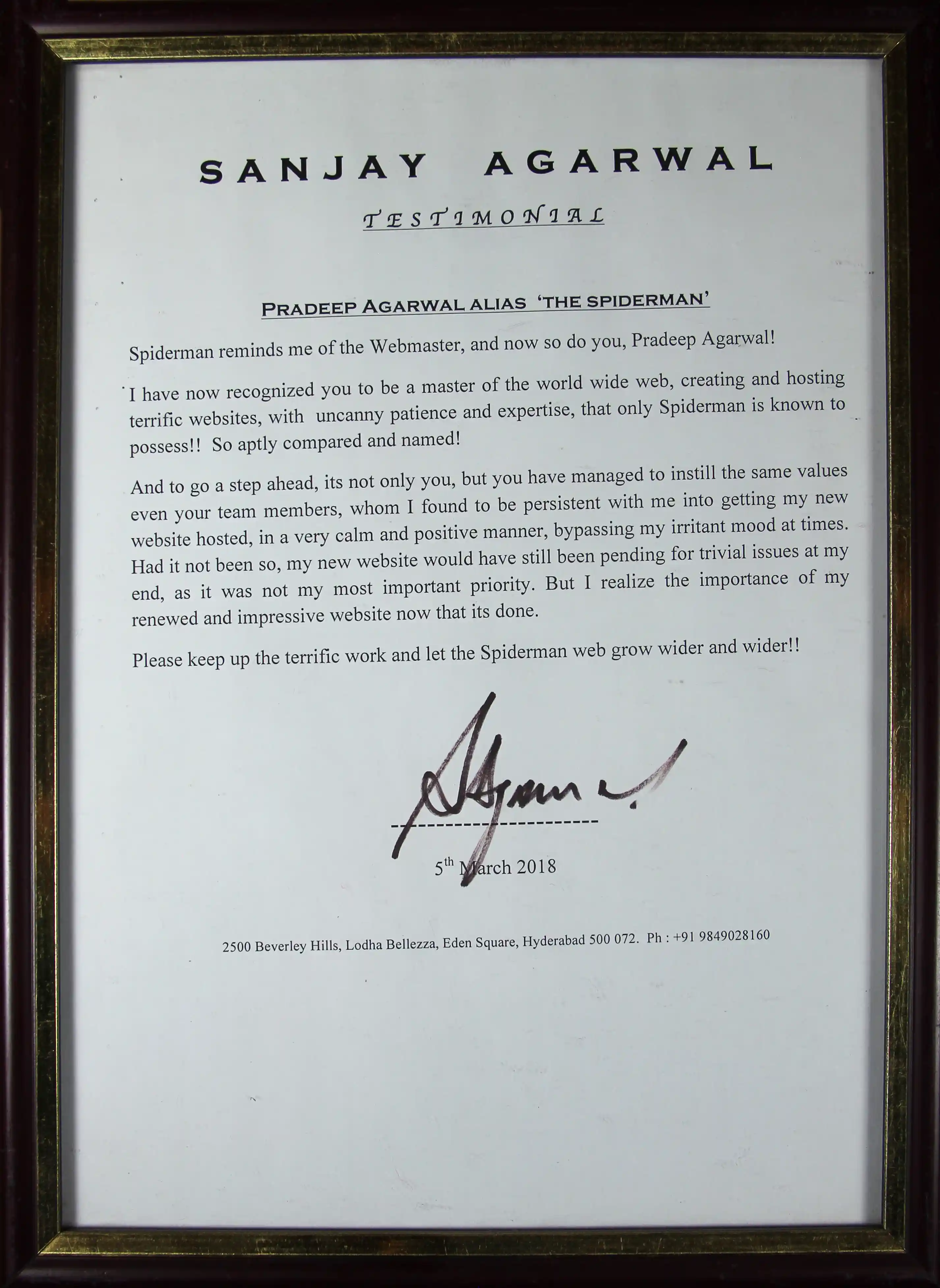 Sanjay Agarwal testimonial
